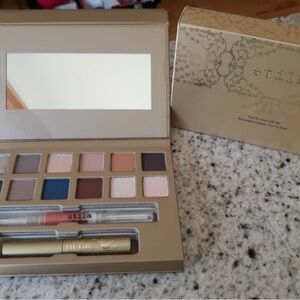 STILA EYESHADOW PALETTE w/ LIP GLOSS- Elegant Neutrals,Huge Extreme Lash Mascara